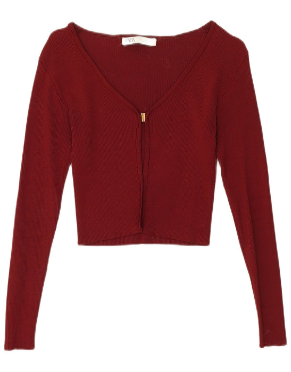 Maglione cardigan corto da donna Zara UK 8 piccolo bordeaux