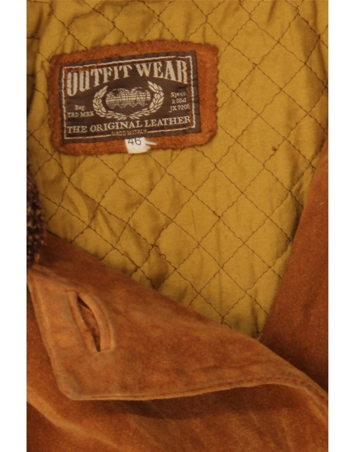 VINTAGE Womens Suede Overcoat IT 46 Large Brown Leather Vintage Vintage and Second-Hand Vintage from Messina Hembry 
