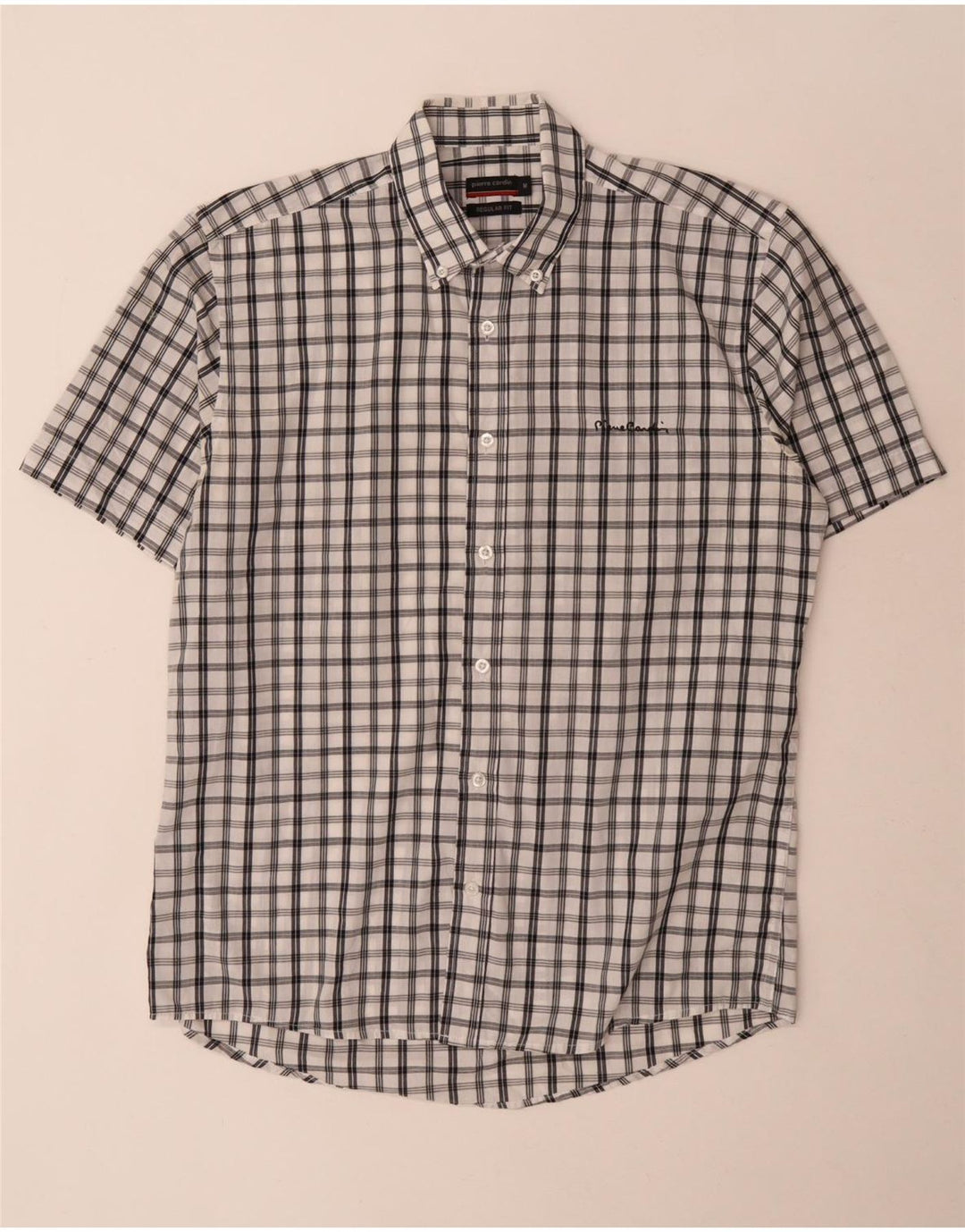 Camicia da uomo a maniche corte Regular Fit Pierre Cardin a quadri bianchi medi