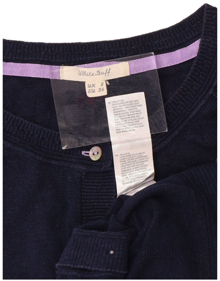 Maglione cardigan da donna White Stuff UK 8 piccolo cotone blu navy