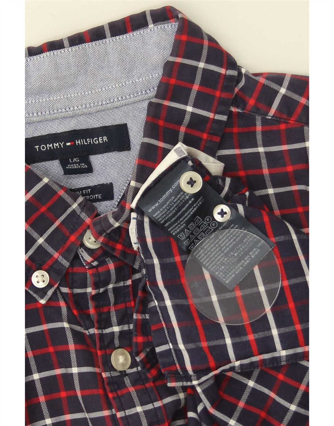 Camicia slim fit a maniche corte da uomo Tommy Hilfiger, grande motivo a quadri blu navy