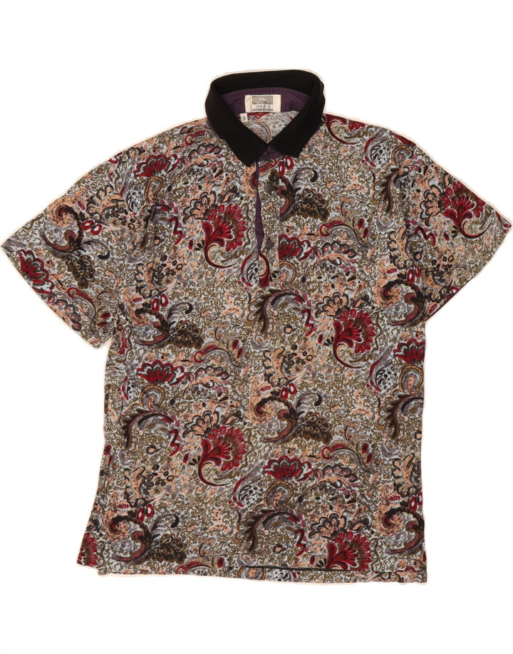 VINTAGE Mens Polo Shirt Medium Multicoloured Floral Vintage Vintage and Second-Hand Vintage from Messina Hembry 