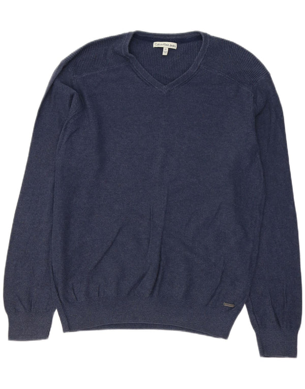 CALVIN KLEIN JEANS Maglione da uomo con scollo a V in cotone blu navy medio