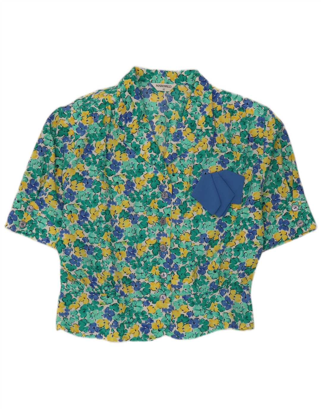MARKWALD Camicia a maniche corte da donna corta Camicetta IT 42 Verde medio floreale