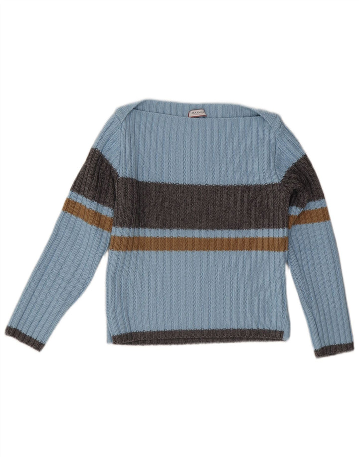 Max & Co. Maglione da donna con scollo a barca UK 10 Small Blue Colourblock