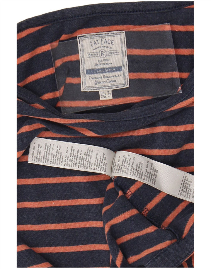 FAT FACE Top da donna a maniche lunghe UK 8 piccolo in cotone a righe blu navy