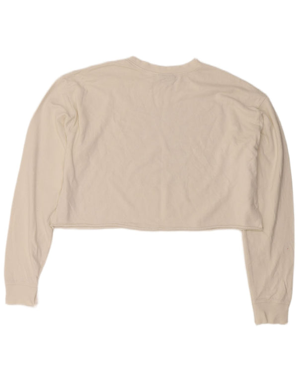 Topshop Donna Crop Oversize Felpa Maglione UK 10 Piccolo Cotone Bianco