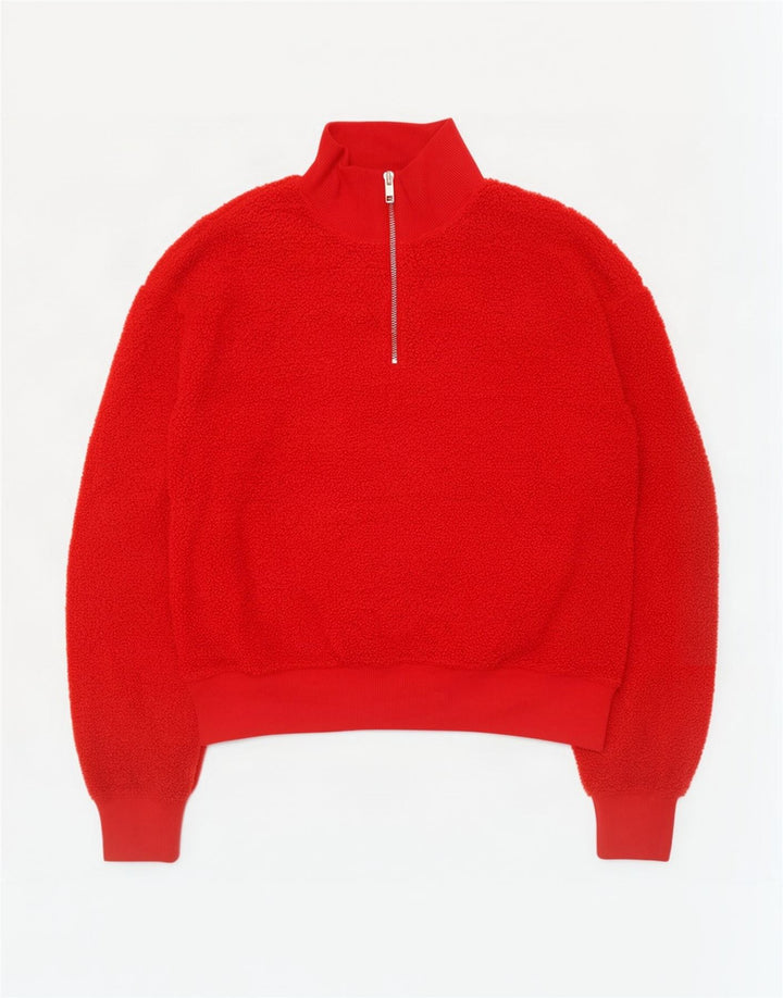 Maglione in pile oversize da donna con collo con zip Topshop UK 10 piccolo poliestere rosso