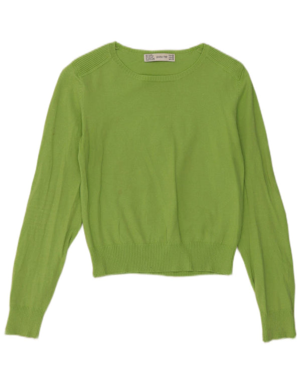 Maglione corto con scollo a barca da donna Zara UK 12 Ramie verde medio