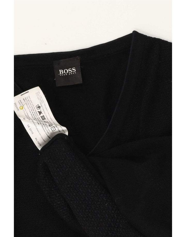 Maglione da uomo con scollo a V Hugo Boss, lana vergine nera media