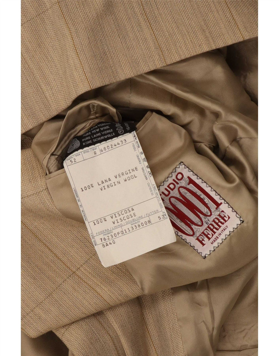 Ferre Giacca blazer a 2 bottoni da uomo IT 52 XL Lana vergine a quadri beige