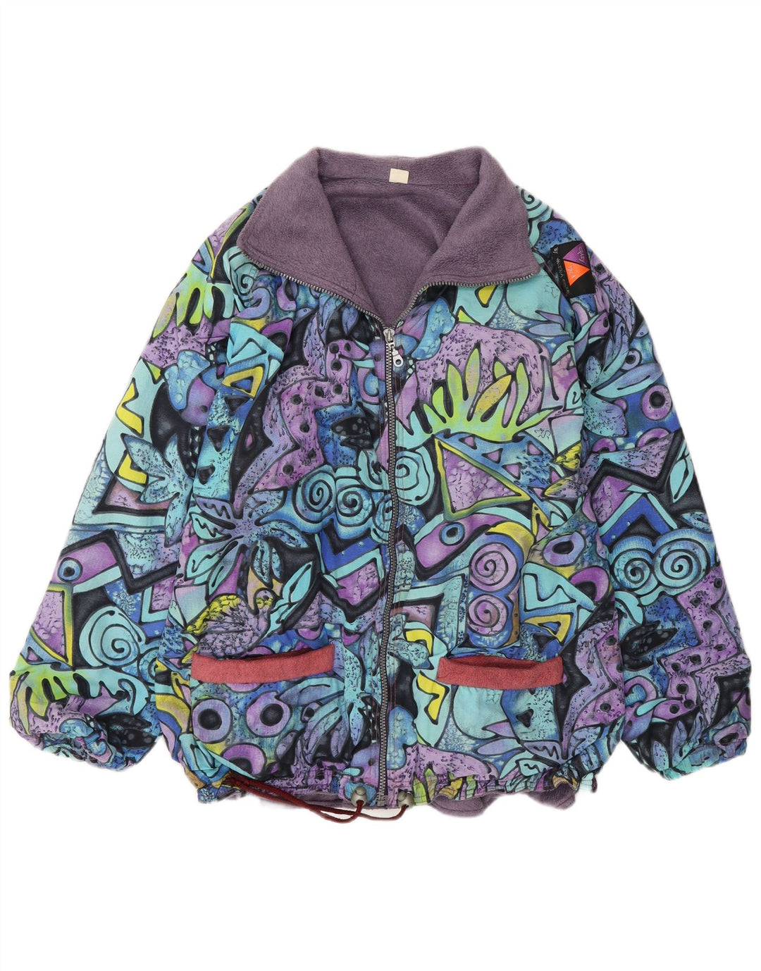 Giacca a vento vintage da uomo UK 38 media multicolore geometrica