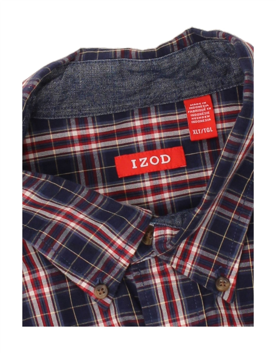 IZOD Mens Tall Shirt XL Navy Blue Check Cotton Vintage Izod and Second-Hand Izod from Messina Hembry 