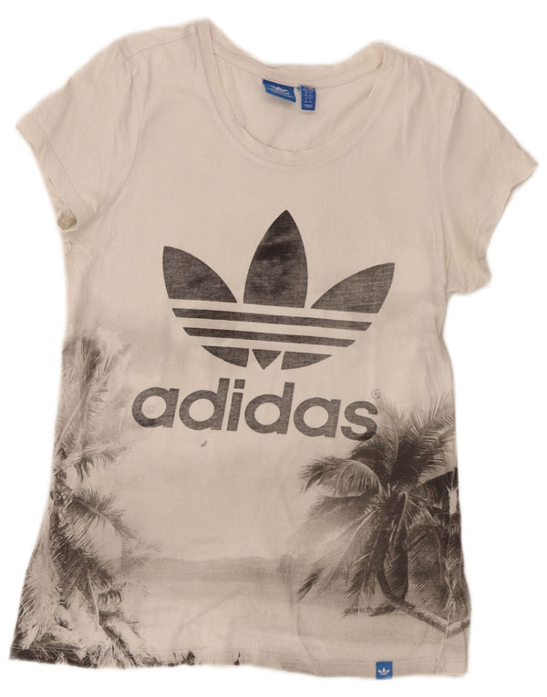 T-shirt grafica da donna Adidas Top UK 14 cotone floreale bianco medio