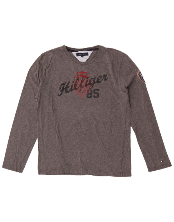 Tommy Hilfiger Donna Graphic Top Manica Lunga UK 16 Grande Cotone Grigio