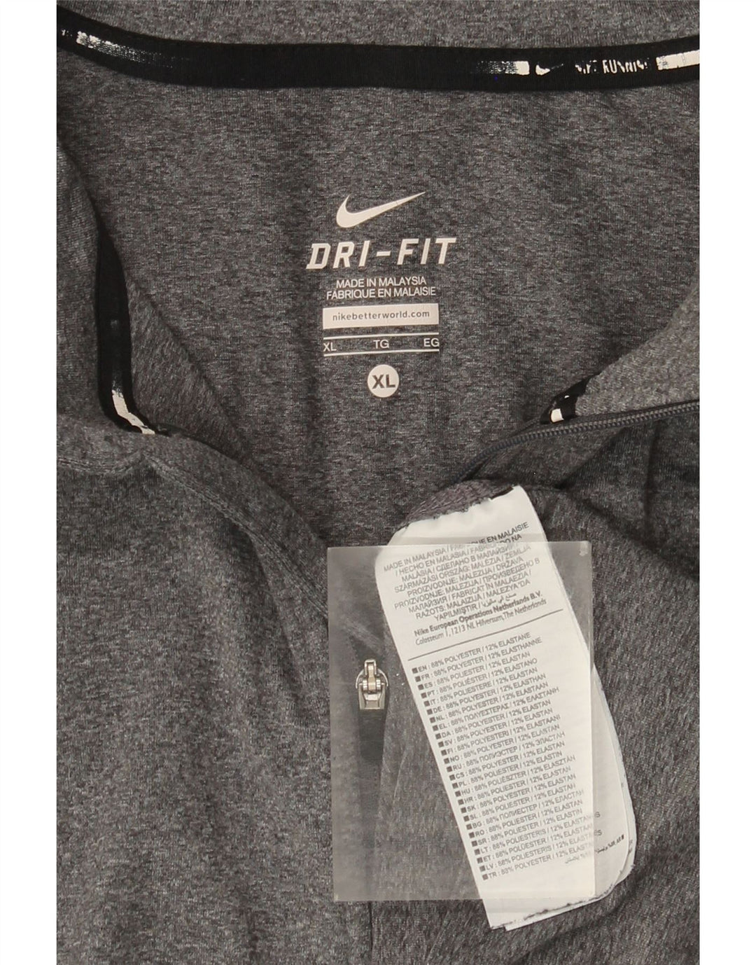 Top Nike da uomo Dri Fit con zip e collo a maniche lunghe XL in poliestere chiazzato grigio