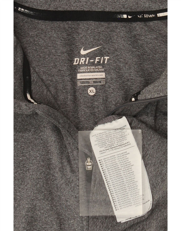 Top Nike da uomo Dri Fit con zip e collo a maniche lunghe XL in poliestere chiazzato grigio