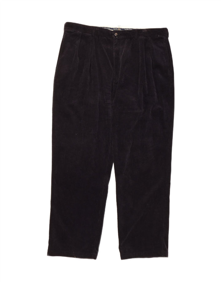 POLO RALPH LAUREN Pantaloni da uomo in velluto a coste con pegging W42 L32 cotone nero