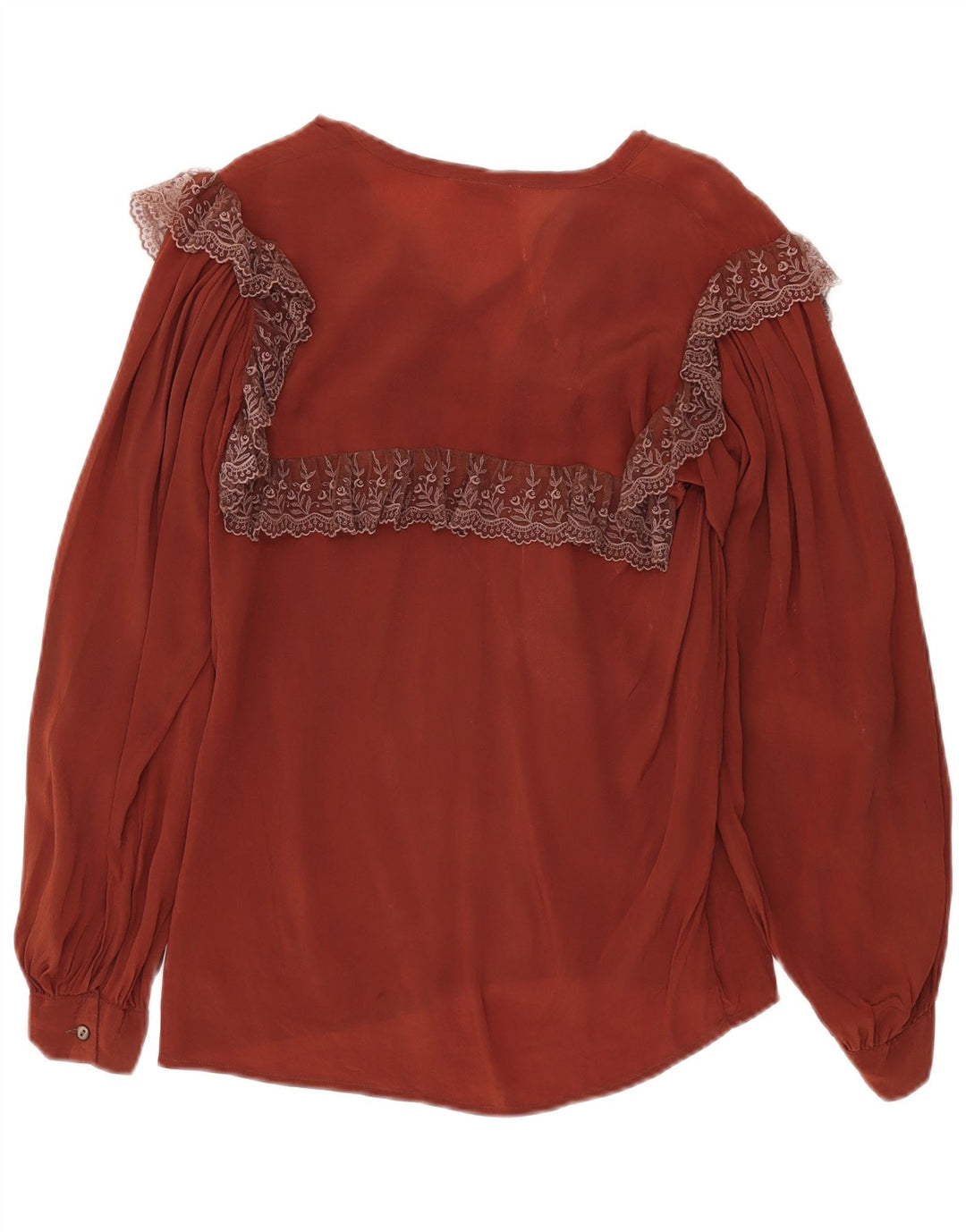 Camicetta vintage da donna a maniche lunghe trasparente IT 42 Marrone medio floreale