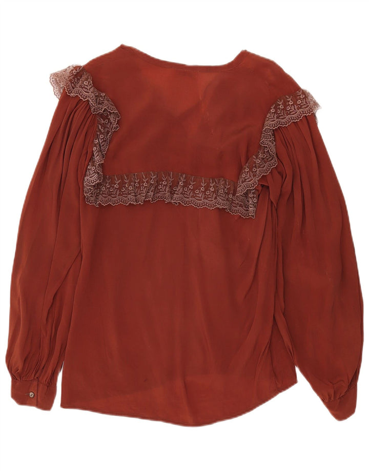 Camicetta vintage da donna a maniche lunghe trasparente IT 42 Marrone medio floreale