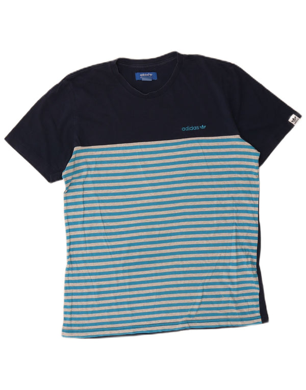 T-shirt da uomo Adidas Top in cotone a righe blu navy medio