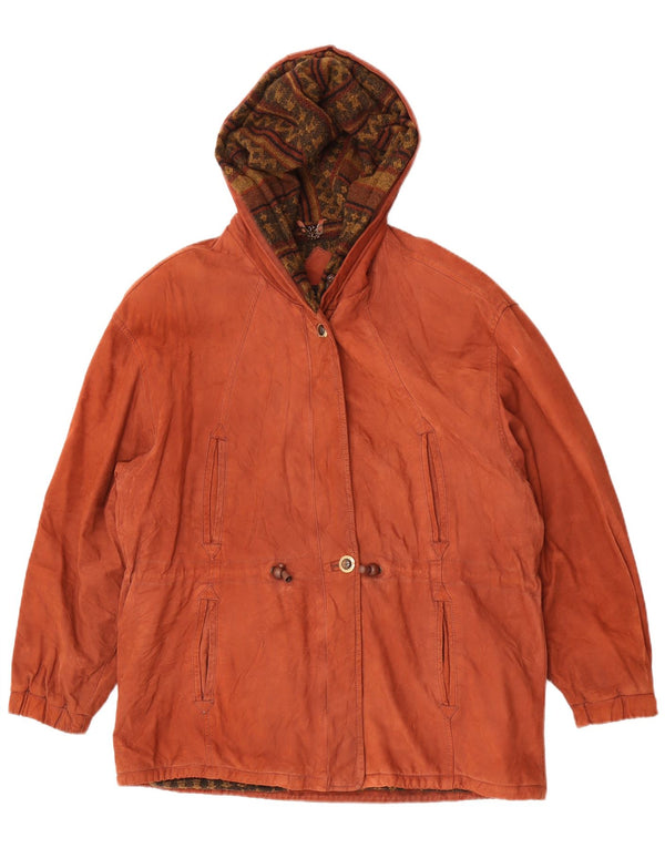 Alta Moda Womens Hooded Oversized Leather Coat IT 46 Large Maroon