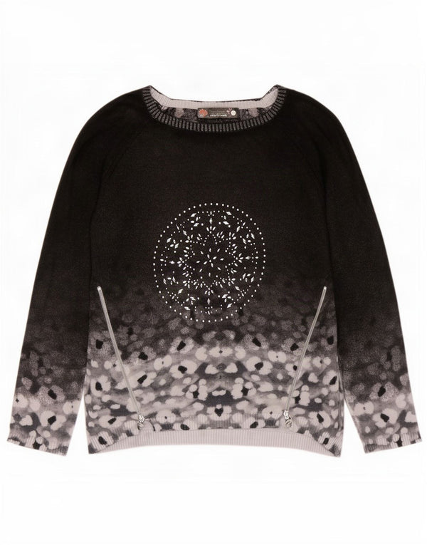 Desigual Donna Maglione con scollo a barchetta Maglione UK 14 Medio Nero Stampa animalier