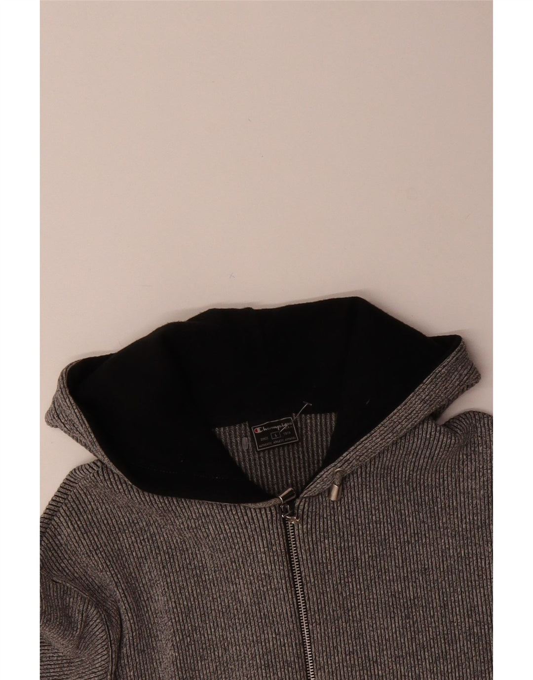 CHAMPION Mens Zip Hoodie Sweater Large Grey Cotton