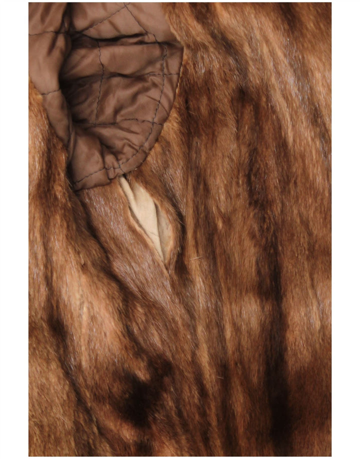 Cappotto vintage in pelle con pelliccia da donna UK 16 grande beige