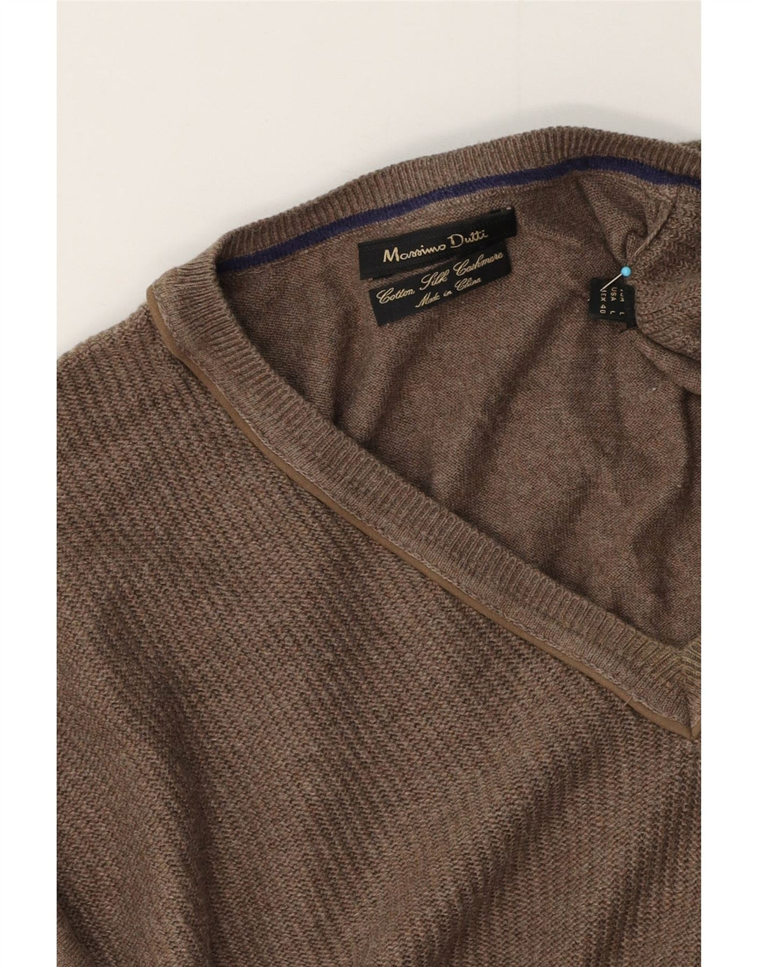 Massimo Dutti Maglione da uomo con scollo a V grande in cotone marrone