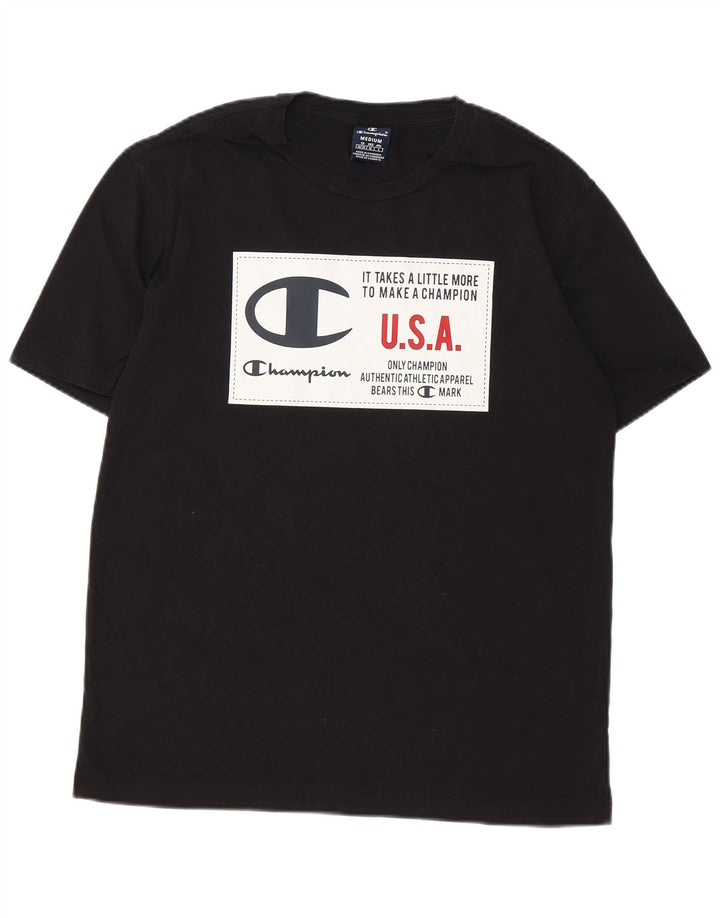 CHAMPION Mens Graphic T-Shirt Top Medium Black