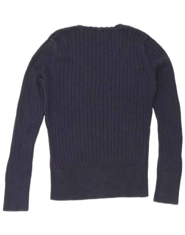 Maglione maglione con scollo a V da donna Tommy Hilfiger UK 12 Cotone medio blu navy