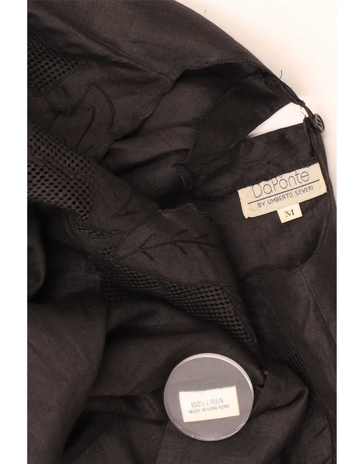 Camicetta da donna Umberto Severi Top UK 14 Lino floreale nero medio