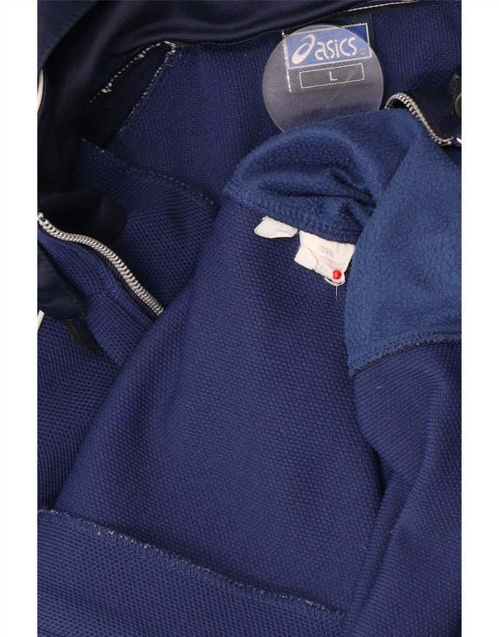 Giacca sportiva da uomo con cappuccio grafico Asics, giacca grande, color block blu