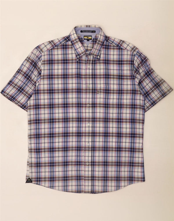 Camicia da uomo a maniche corte Navigare in cotone a quadri blu grandi