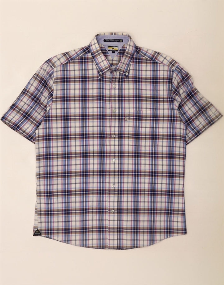Camicia da uomo a maniche corte Navigare in cotone a quadri blu grandi