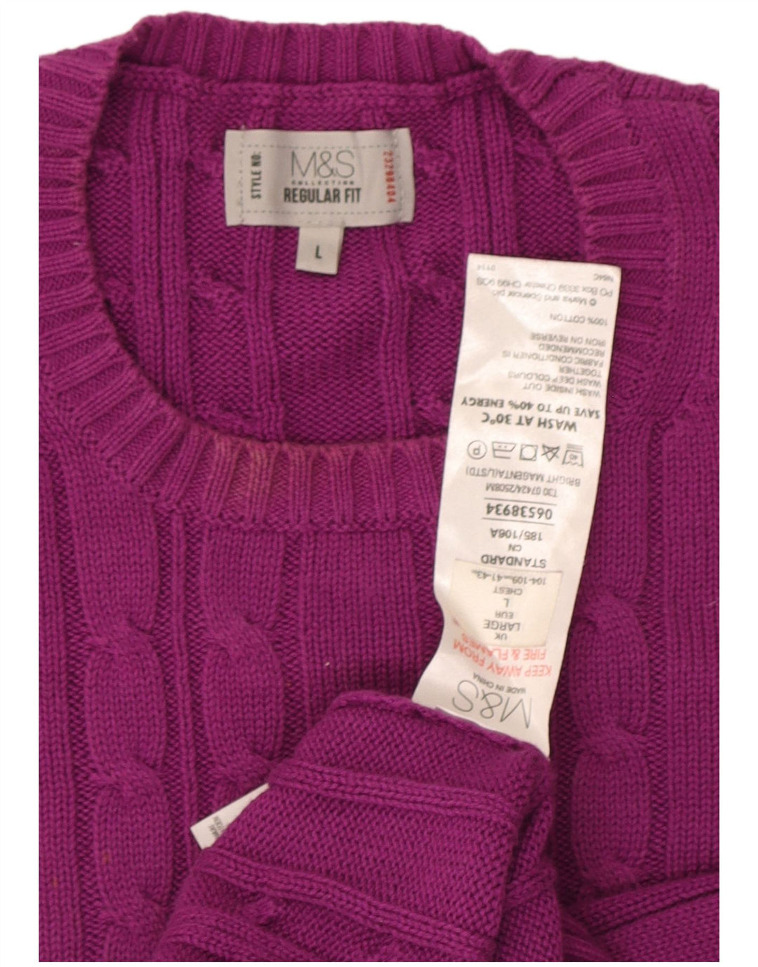 Maglione maglione girocollo da uomo Marks & Spencer grande cotone viola