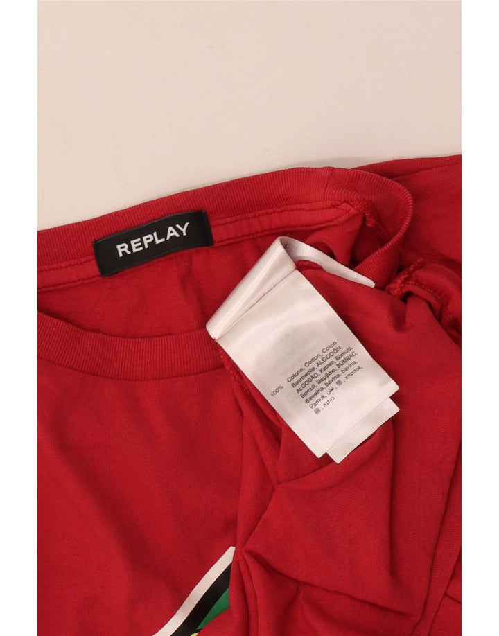 T-shirt grafica da uomo Replay Top 2XL in cotone rosso
