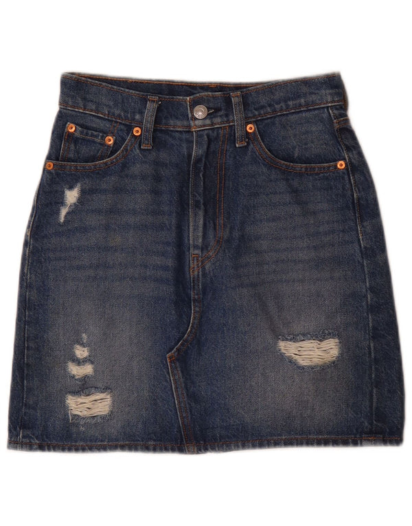 Gonna in denim invecchiato da donna Levi's W24 XS in cotone blu