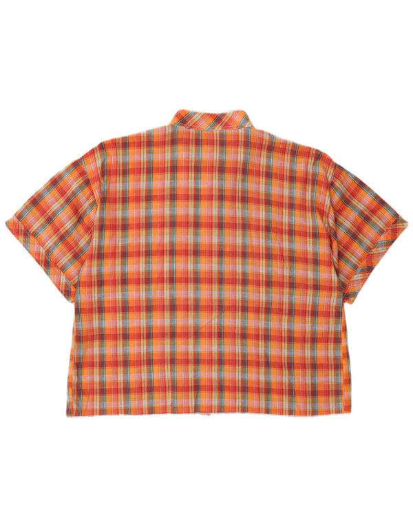 Camicetta camicia a maniche corte da donna vintage UK 16 grande quadretto arancione