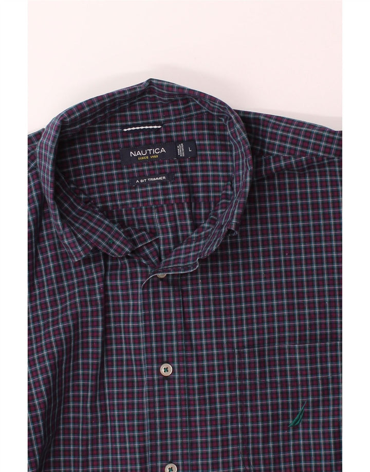 NAUTICA Mens Shirt Large Purple Check Cotton Vintage Nautica and Second-Hand Nautica from Messina Hembry 
