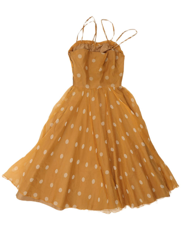 Abito a trapezio da donna vintage UK 8 piccoli pois gialli
