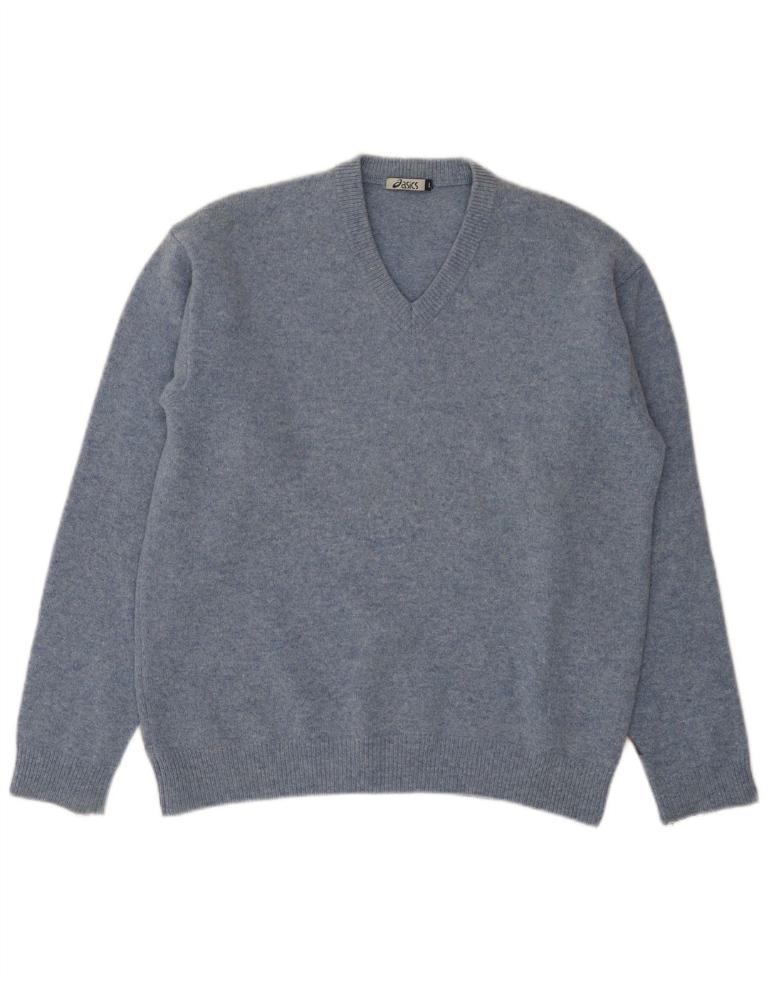 Asics Maglione da uomo con scollo a V, maglione grande, in lana d'agnello blu