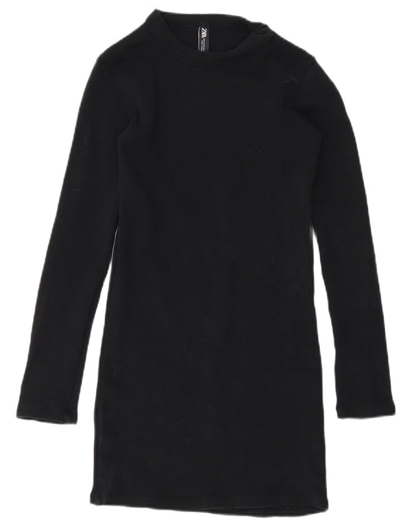Abito T-shirt a maniche lunghe da donna Zara UK 10 piccolo in cotone nero