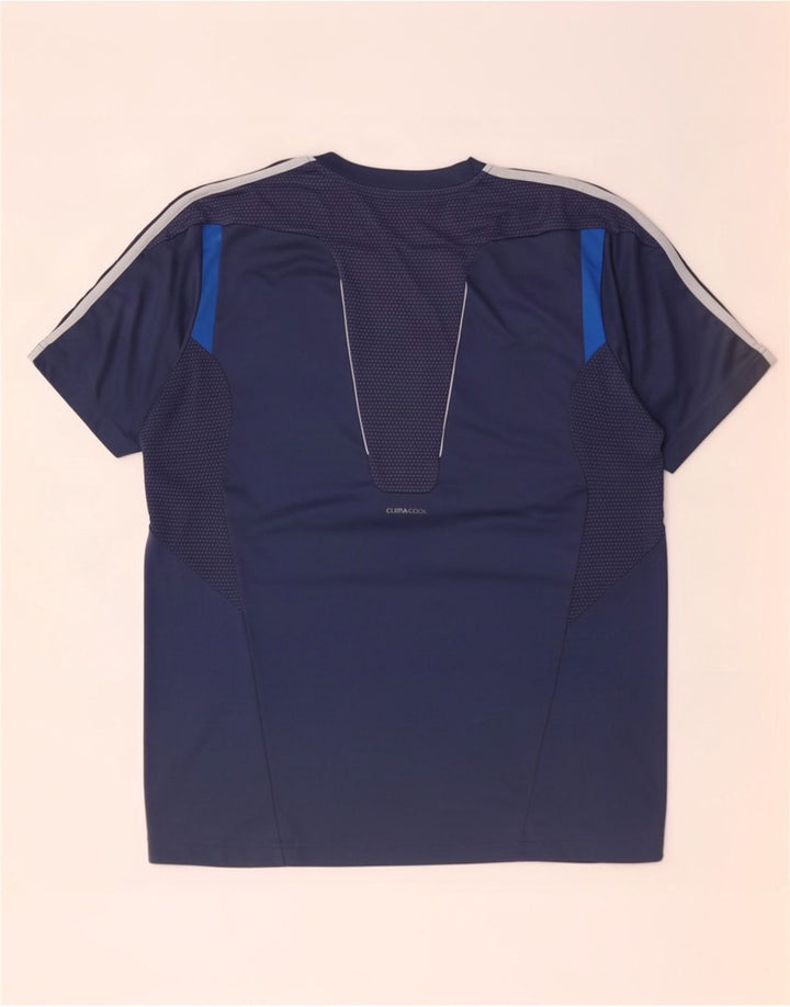 Adidas Uomo Climacool T-shirt Top Large Blu Navy Colourblock Poliestere
