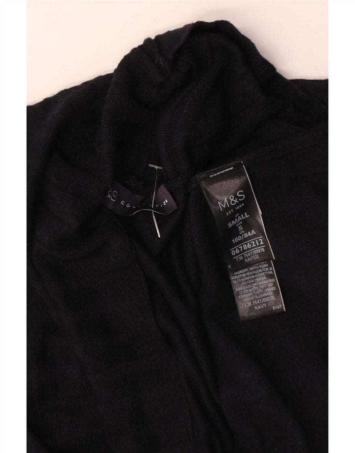 Maglione cardigan aperto da donna Marks & Spencer UK 10 piccolo viscosa blu navy