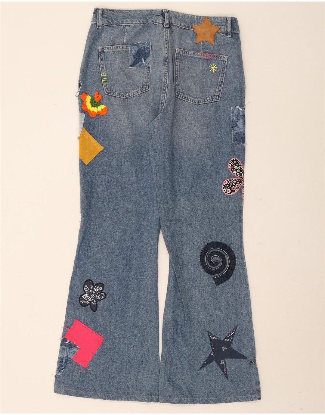 Desigual Jeans svasati da donna grandi W32 L30 cotone patchwork blu