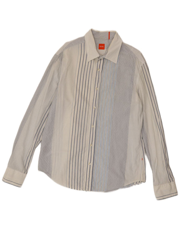 Camicia da uomo Hugo Boss XL in cotone a righe blu