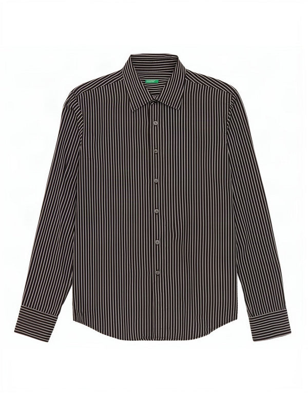 Camicia Benetton Donna UK 12 Cotone Gessato Medio Nero