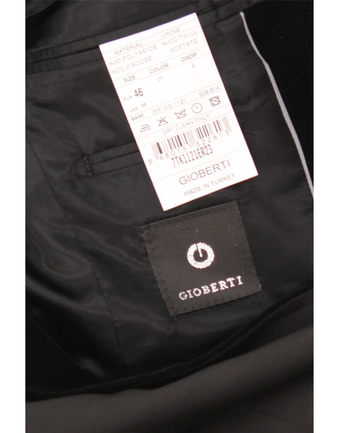Gioberti Giacca Blazer da Uomo a 1 Bottone EU 46 Piccola Viscosa Nera